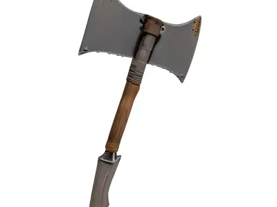 Fantasy Double Axe Spear Weapon 3D model