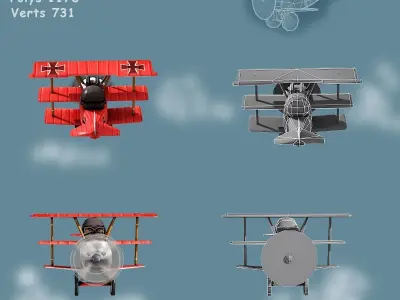 Low poly WW1 Red Baron Low-poly 3D model