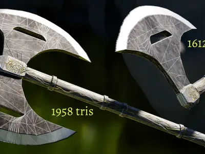 Golden Battle Axes Low-poly 3D model