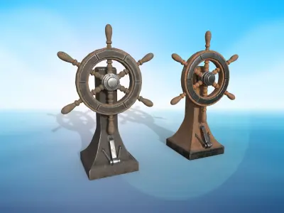 Vessel Wheel for sea ship and bell PBR game ready Low-poly 3D model