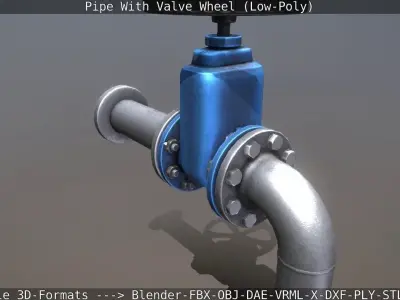Pipe With Valve Wheel Low-Poly Low-poly 3D model
