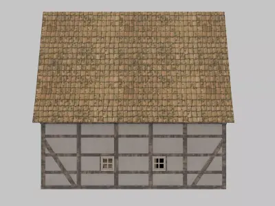 Medieval half-timbered Barn Low-poly 3D model