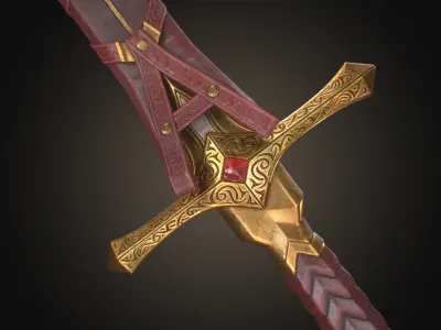 Royal Golden-Silver Sword PBR Game-Ready Low-poly 3D model
