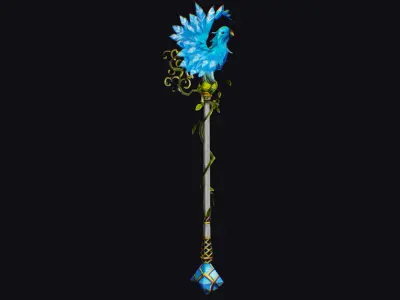 Magical Staff Parrot Blue Bird Wizard Wand Stick Item Scepter  Low-poly 3D model