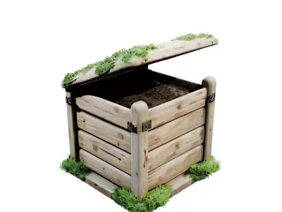 Weathered Wooden Compost Bin Low-poly 3D model