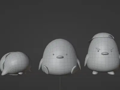 Chick Trio Free low-poly 3D model