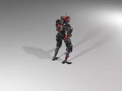 Futuristic Combat Robot with Rifle 3D model