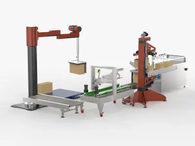 Automatic Unpacking and Sealing Line for Food Factory 3D model