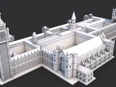Big Ben and The House of Parliament London Landmark Low-poly 3D model