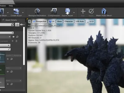 Gozilla Unreal Engine 4 Low-poly 3D model