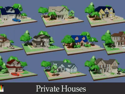 Cartoon private  houses Low-poly 3D model