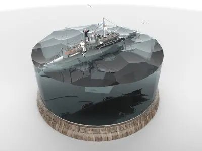 Submarine with sailors 3D model