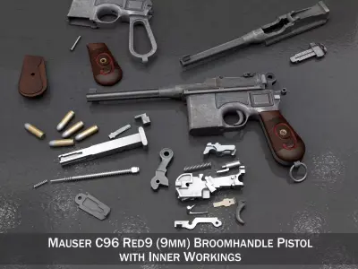 Mauser C96 Broomhandle - M1916 - Red 9 3D model