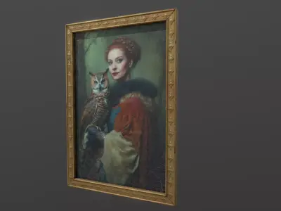 Portrait Painting of Woman and Owl Low-poly 3D model