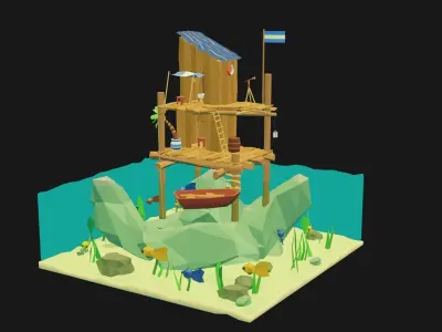 LowPoly SeaShack - Rigged and Animated Low-poly 3D model