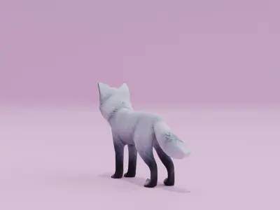 Artic Fox Light grey White Low-poly 3D model