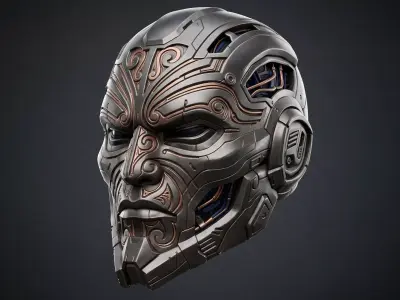 Cybernetic Maori Warrior Head Bust Sci Fi Hard Surface  3D print model