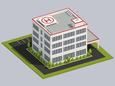 Low Poly Hospital building Low-poly 3D model