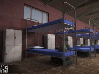 Barracks - military unit Low-poly 3D model