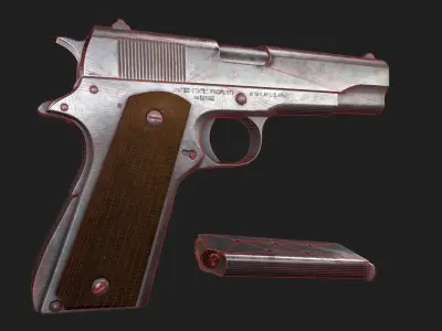 M1911 Game Ready silver gun Low-poly 3D model