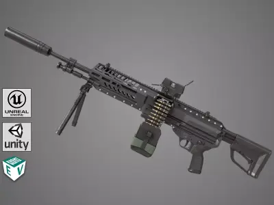 Machine Gun 14 Black All PBR Unity UE Textures Low-poly 3D model