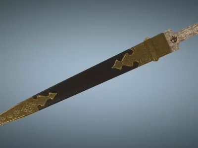 Unique Caucasian dagger Qama or Cossack dagger Low-poly 3D model