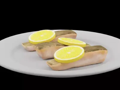Fried Tuna plate Low-poly 3D model