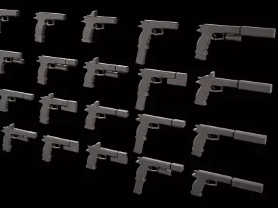 Stylized Low Poly SigSauer -20 Variations Game Ready Low-poly 3D model