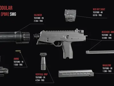 Tactical Modular  SMG Brugger and Thomet MP9 Low-poly 3D model