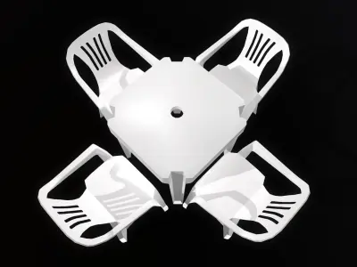 Plastic table and chairs Low-poly 3D model