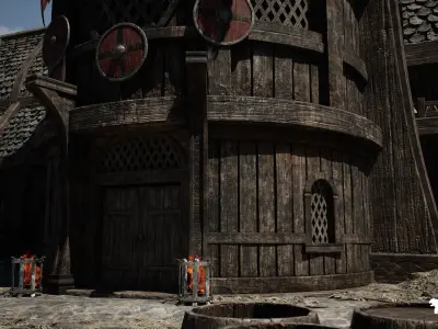 Medieval Nordic Viking Castle Environment Low-poly 3D model