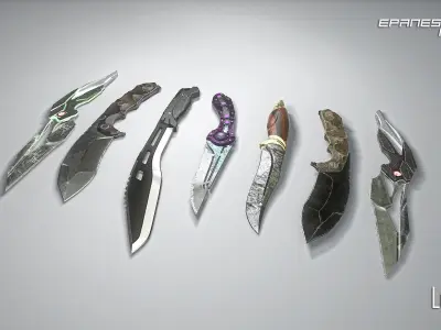 PBR Knife pack Low-poly 3D model