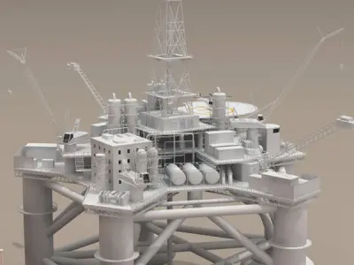 Oil platform with tankership 3D model