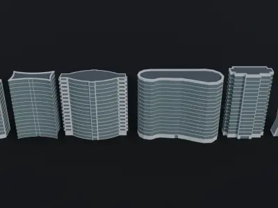 Cartoon skycrapers 2 Polygonal Style Low-poly 3D model