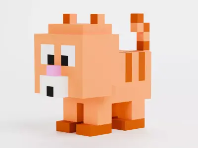 Voxel Cat - Stylized Character Low-poly 3D model