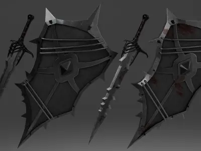 Shield and sword with 4 different textures Low-poly 3D model 3D Model Collection