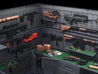 Poligonal Weapon Rack Low-poly 3D model