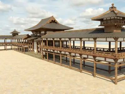 Modular Asian Temple Low-poly 3D model