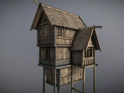 Medieval lake village - House 14 Low-poly 3D model