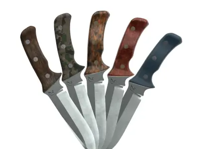 Survival Knife - Model 2 - with 5 Handle Skins Low-poly 3D model
