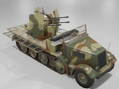   Sdkfz 7-1 Anti Aircraft Gun Low-poly 3D model