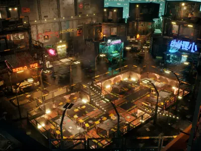Cyberpunk Rooftop Market Environment Low-poly 3D model