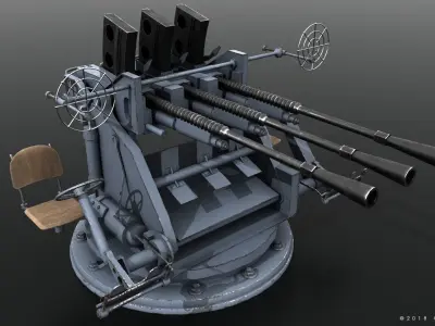 Japanese Type 96 25mm triple gun Low-poly 3D model