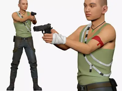 001125 skinhead man with pistiol 3D model