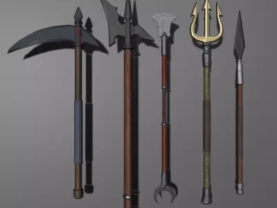 5 Pole-arm Package Low-poly 3D model