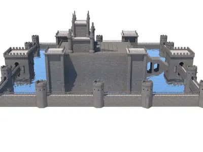 Gothic castle of water 3D model parts Low-poly 3D model