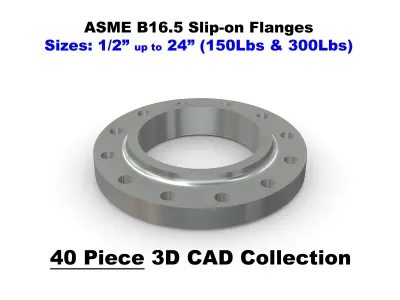 ASME B16-5 Slip-on Flanges - 150Lbs and 300Lbs - CAD Files 3D model