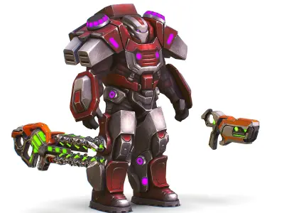 Cyborg Machine Gun with Automatic Rifle and Pistol - 3dsMax Low-poly 3D model