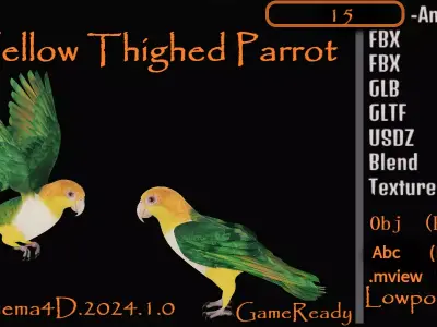 Yellow Thighed Parrot Bird Low-poly 3D model