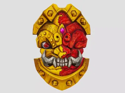 Golden Shield Mask Red Muscle Mutation Lowpoly Weapon Low-poly 3D model